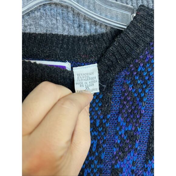 Vintage Sweater Graphix Mens Sweater Size XL Striped Crew Neck Pullover Grandpa - Picture 6 of 9